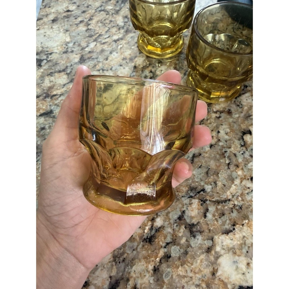 Vintage Retro Anchor Hocking Amber Juice/bar Glasses Tumbler Honeycomb 3" Set 3